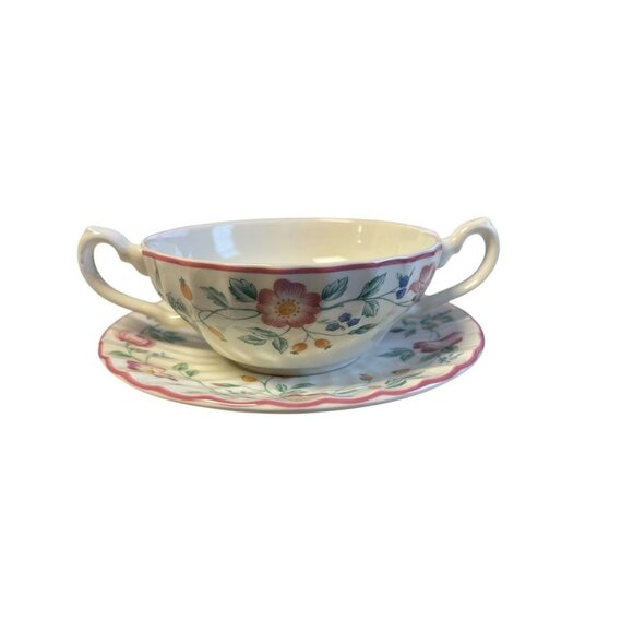 Churchill Briar Rose Floral Two-Handled Soup Bowl & Saucer Set - Picture 1 of 3